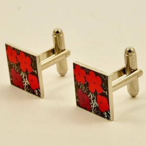 Andy Warhol Silver Plated Pink and Red Flower Cufflinks